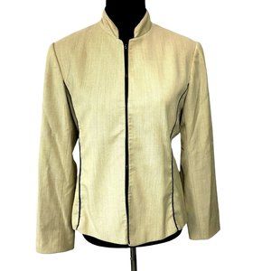 Lafayette 148 Blazer Jacket size 8 Khaki Tan Hook Eye Closure Peter Pan Collar